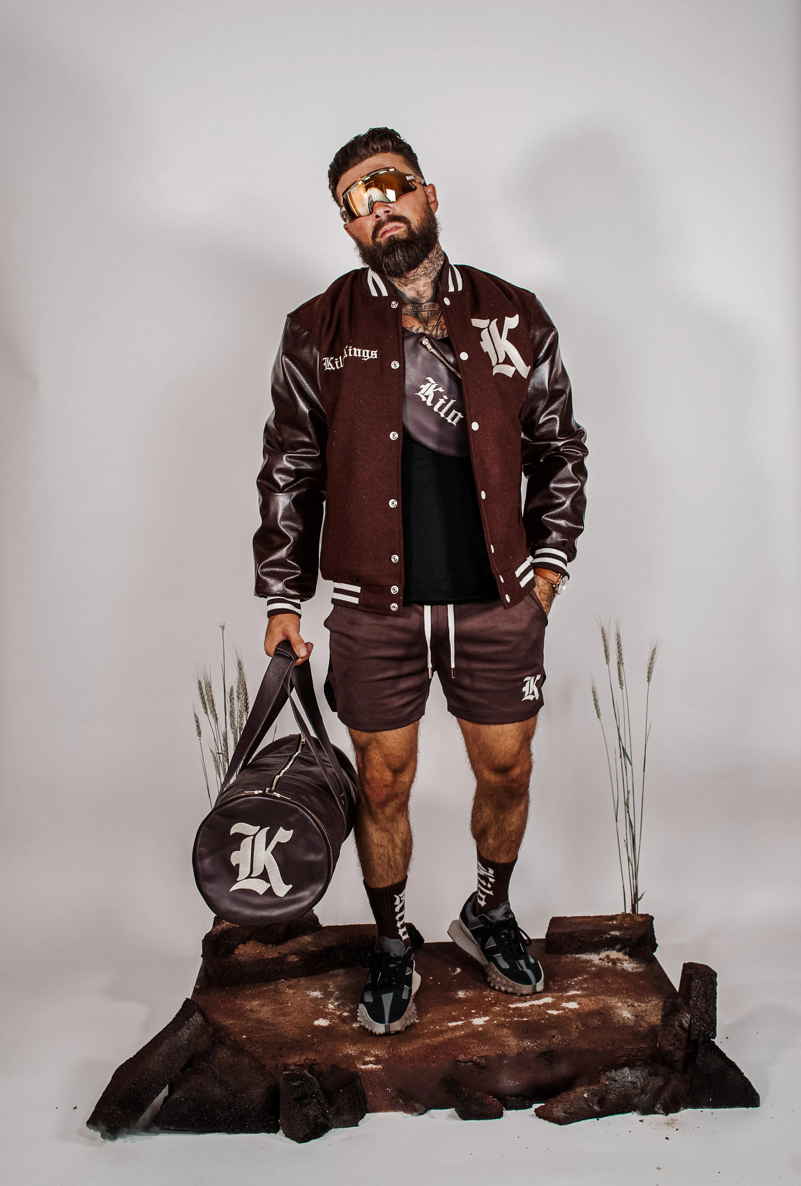 Kilo Varsity Jacket Genuine Leather Sleeves(Chocolate Brown)