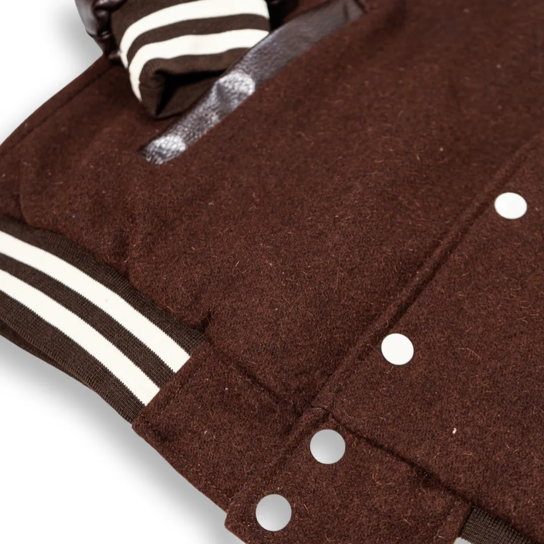 Kilo Varsity Jacket Genuine Leather Sleeves(Chocolate Brown)