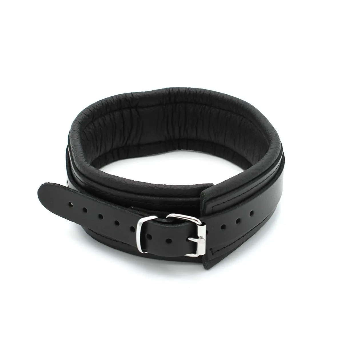 Kiotos Leather - Lederen Collar met Metalen Beugelsluiting Voorzijde - Zwart
