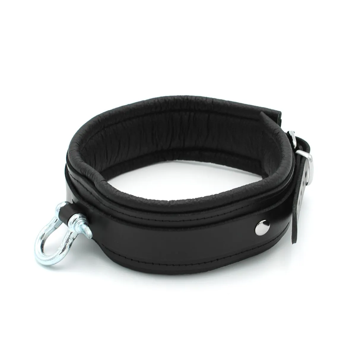 Kiotos Leather - Lederen Collar met Metalen Beugelsluiting Voorzijde - Zwart