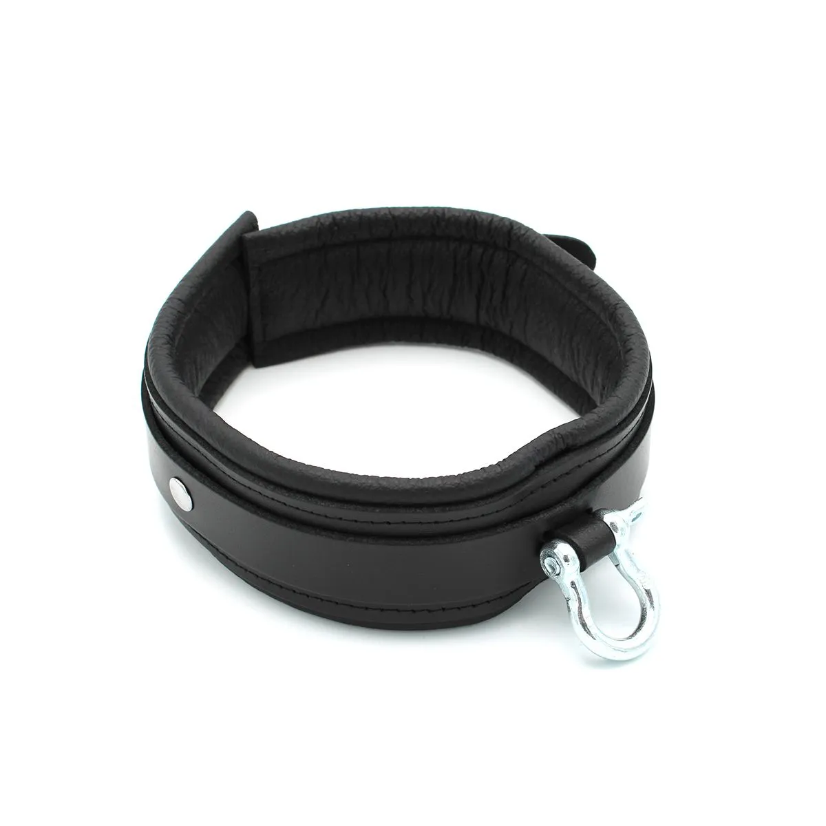 Kiotos Leather - Lederen Collar met Metalen Beugelsluiting Voorzijde - Zwart