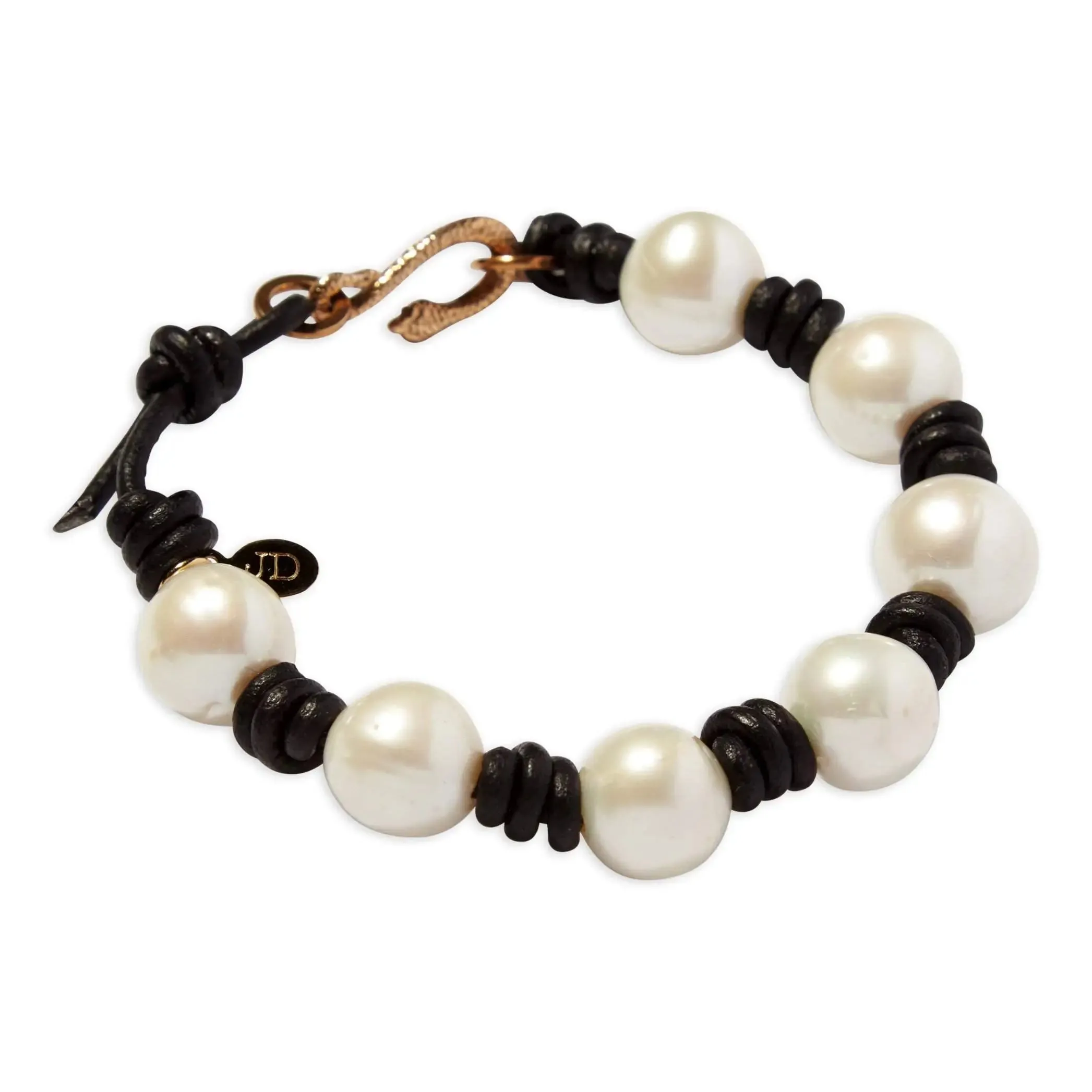Knotted Pearl and Leather Snake Bracelet