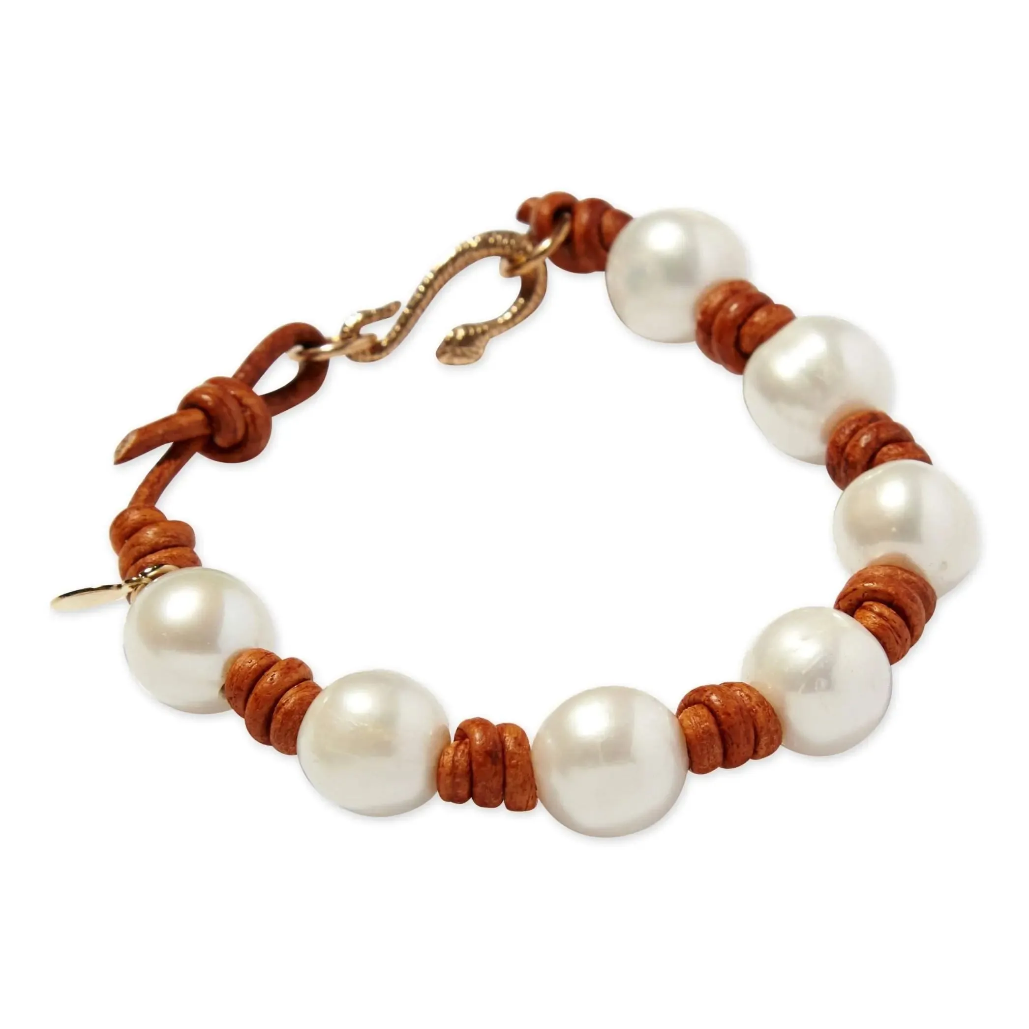 Knotted Pearl and Leather Snake Bracelet