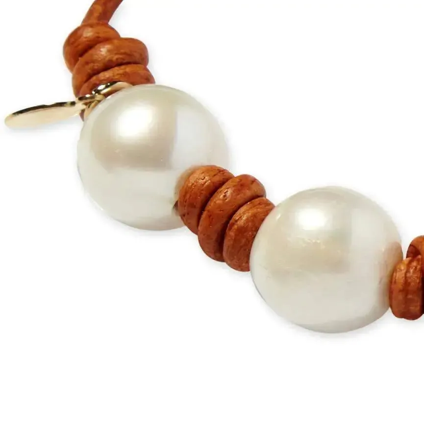 Knotted Pearl and Leather Snake Bracelet