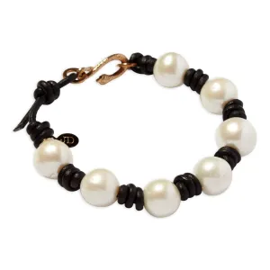 Knotted Pearl and Leather Snake Bracelet