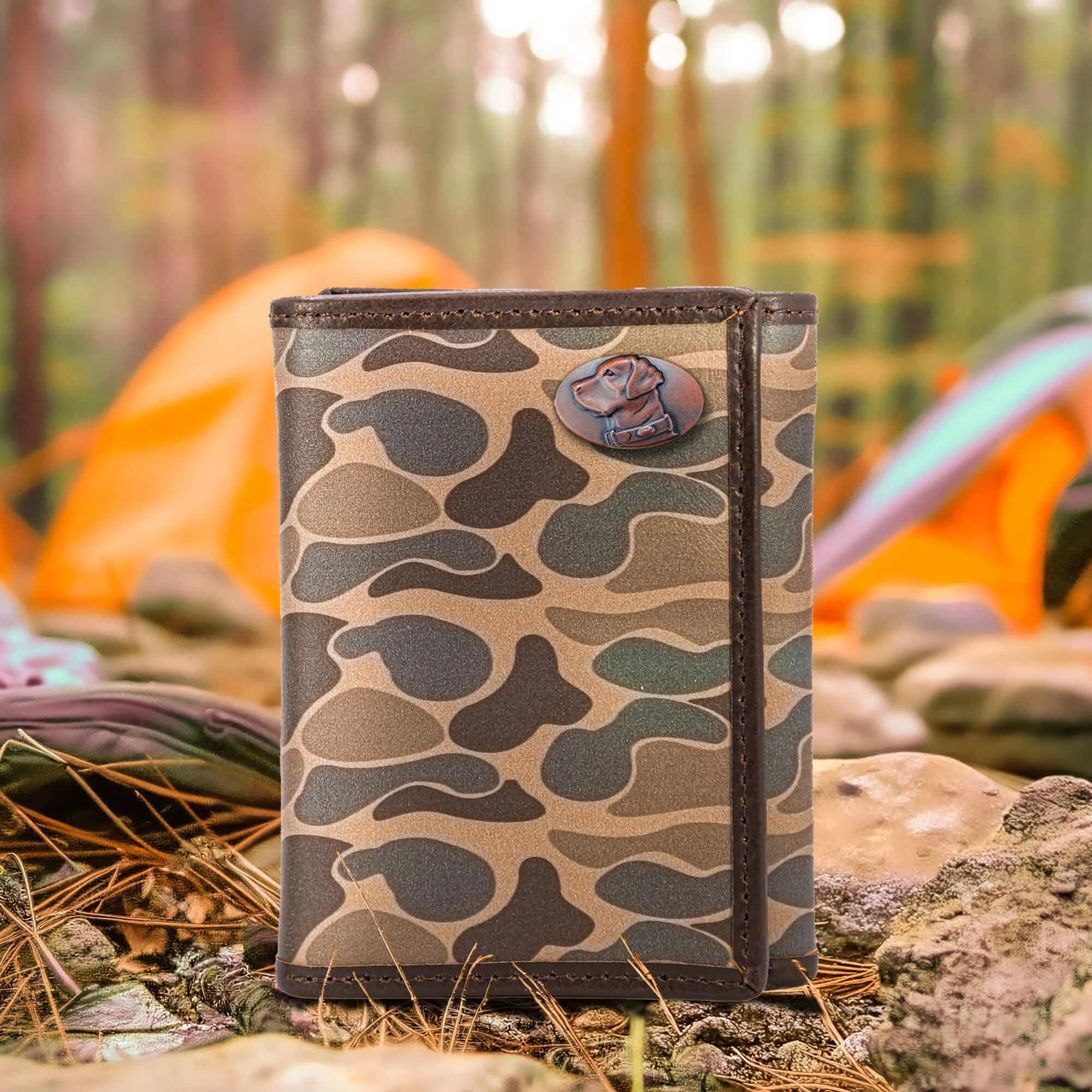 Lab Men's Trifold Old School Camo Leather Wallet.
