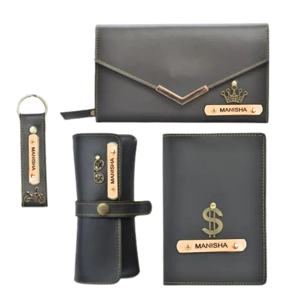 Ladies 4 Pc Combo (Lady Wallet 1.0, Passport, Eyewear, Keychain) (Grey)