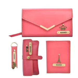 Ladies 4 Pc Combo (Lady Wallet 1.0, Passport, Eyewear, Keychain)  (Pink)