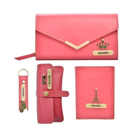 Ladies 4 Pc Combo (Lady Wallet 1.0, Passport, Eyewear, Keychain)  (Pink)