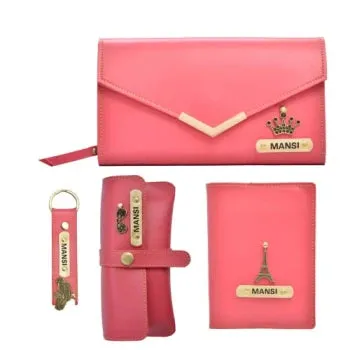 Ladies 4 Pc Combo (Lady Wallet 1.0, Passport, Eyewear, Keychain)  (Pink)