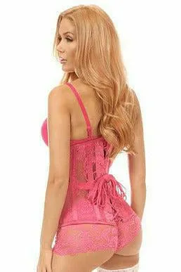 Lavish Fuchsia Sheer Lace Under Bust Corset