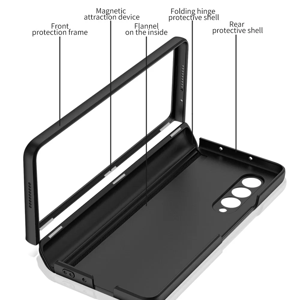 Leather Magnetic Frame Case Cover For Samsung Galaxy Z Fold 3 5G All-Included Hard Phone Cover For Samsung Z Fold3 5G Case