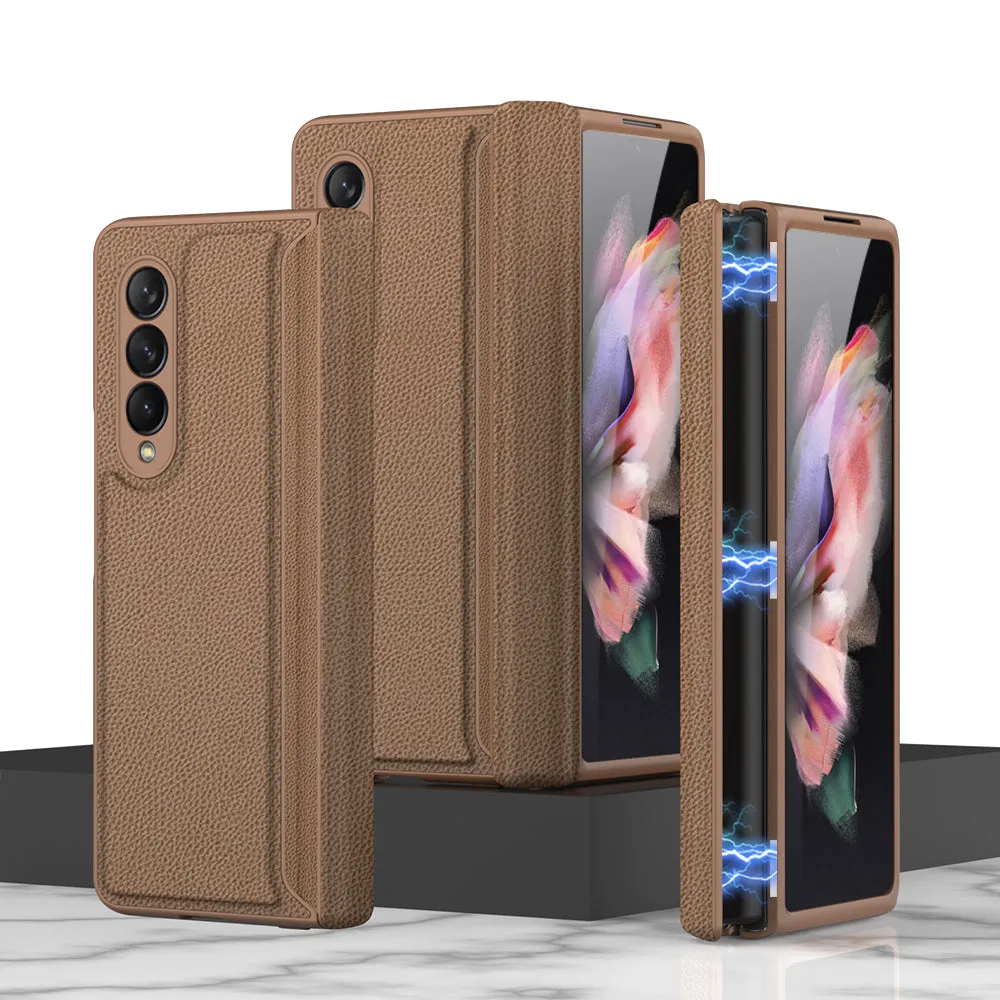 Leather Magnetic Frame Case Cover For Samsung Galaxy Z Fold 3 5G All-Included Hard Phone Cover For Samsung Z Fold3 5G Case