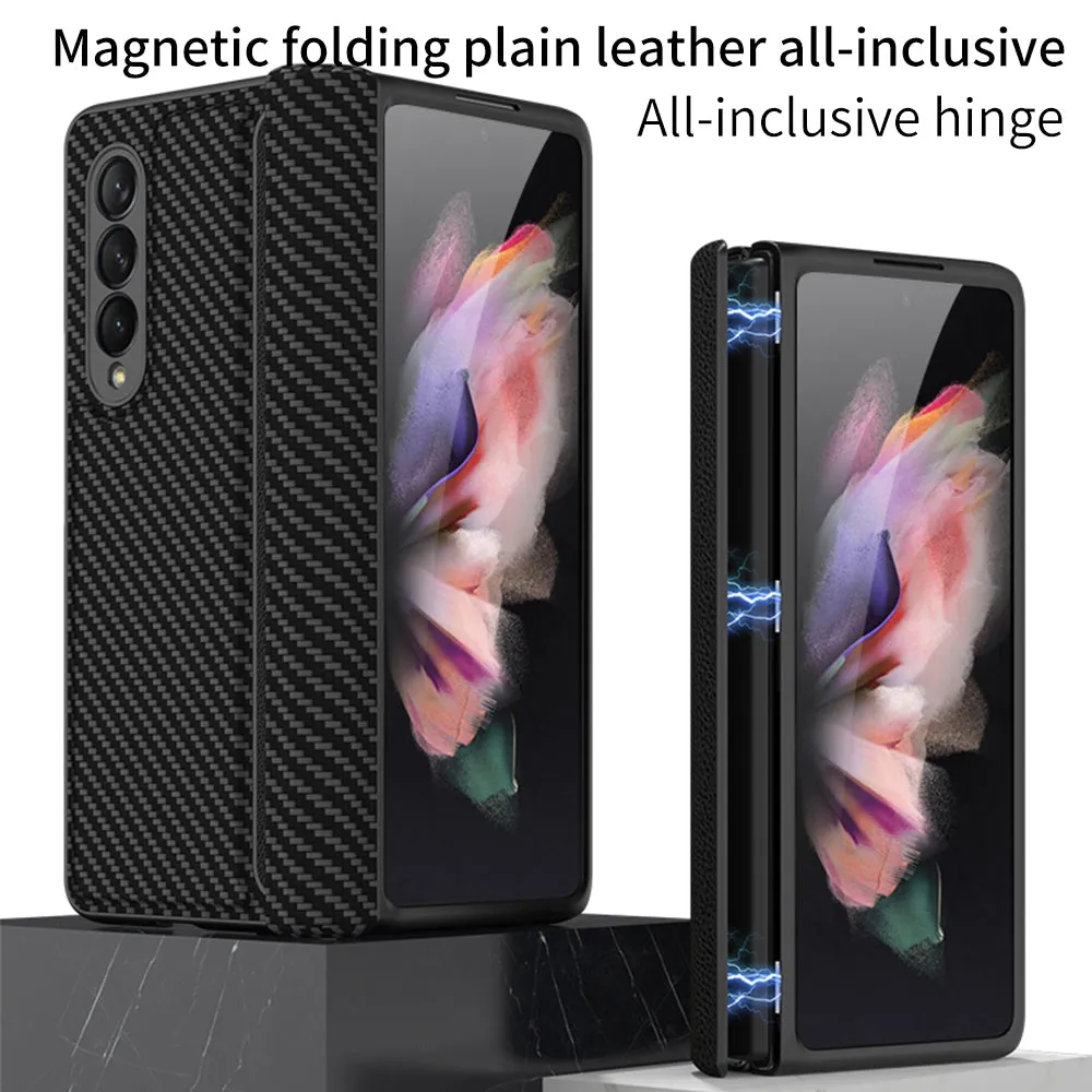 Leather Magnetic Frame Case Cover For Samsung Galaxy Z Fold 3 5G All-Included Hard Phone Cover For Samsung Z Fold3 5G Case