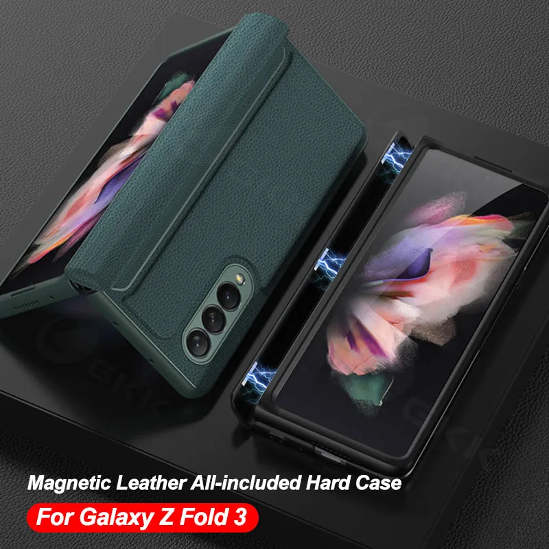 Leather Magnetic Frame Case Cover For Samsung Galaxy Z Fold 3 5G All-Included Hard Phone Cover For Samsung Z Fold3 5G Case