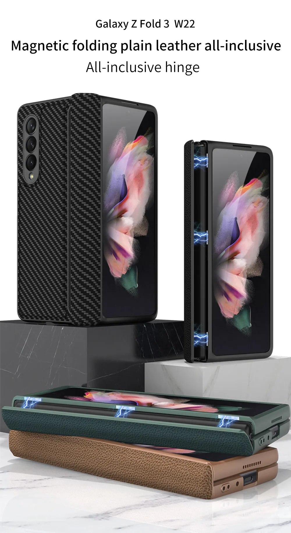 Leather Magnetic Frame Case Cover For Samsung Galaxy Z Fold 3 5G All-Included Hard Phone Cover For Samsung Z Fold3 5G Case