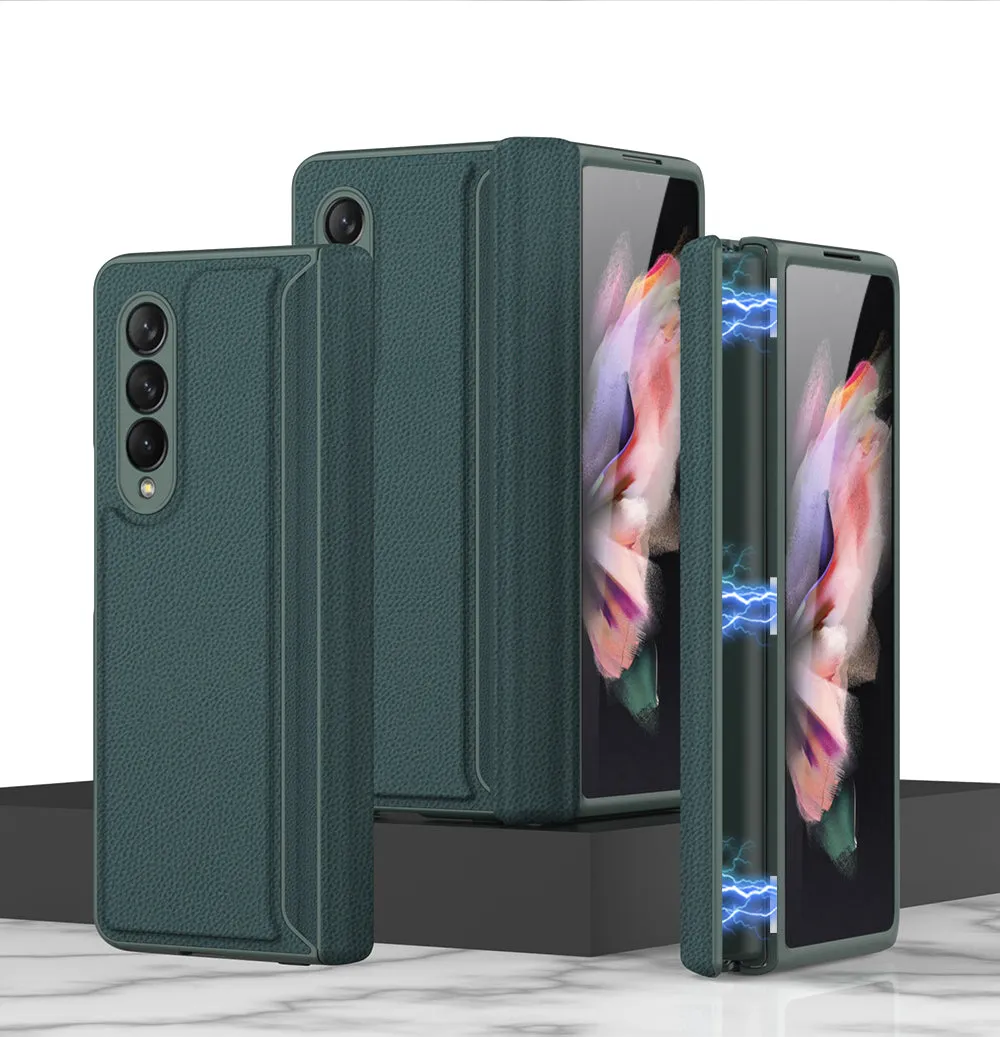 Leather Magnetic Frame Case Cover For Samsung Galaxy Z Fold 3 5G All-Included Hard Phone Cover For Samsung Z Fold3 5G Case