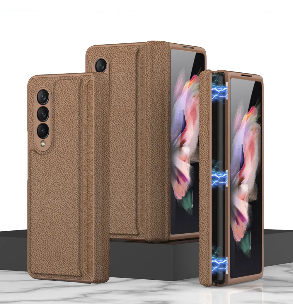 Leather Magnetic Frame Case Cover For Samsung Galaxy Z Fold 3 5G All-Included Hard Phone Cover For Samsung Z Fold3 5G Case