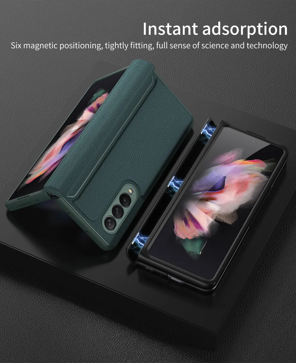 Leather Magnetic Frame Case Cover For Samsung Galaxy Z Fold 3 5G All-Included Hard Phone Cover For Samsung Z Fold3 5G Case