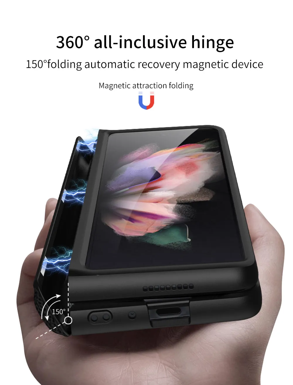 Leather Magnetic Frame Case Cover For Samsung Galaxy Z Fold 3 5G All-Included Hard Phone Cover For Samsung Z Fold3 5G Case