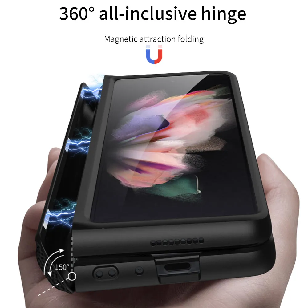 Leather Magnetic Frame Case Cover For Samsung Galaxy Z Fold 3 5G All-Included Hard Phone Cover For Samsung Z Fold3 5G Case