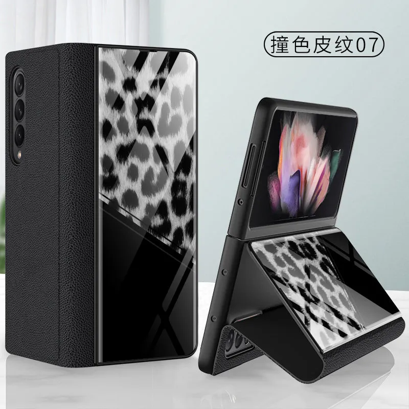 Leather Tempered Glass Case For Samsung Galaxy Z Fold 3 5G Cover Luxury Holster Anti-knock Hard For Samsung Z Fold3 5G Case
