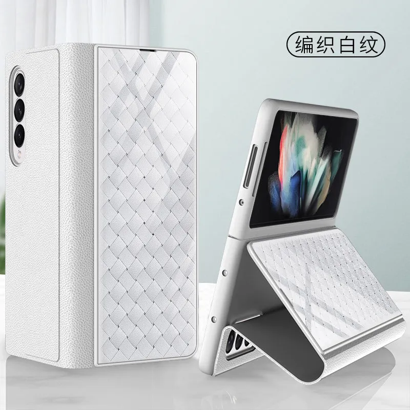 Leather Tempered Glass Case For Samsung Galaxy Z Fold 3 5G Cover Luxury Holster Anti-knock Hard For Samsung Z Fold3 5G Case