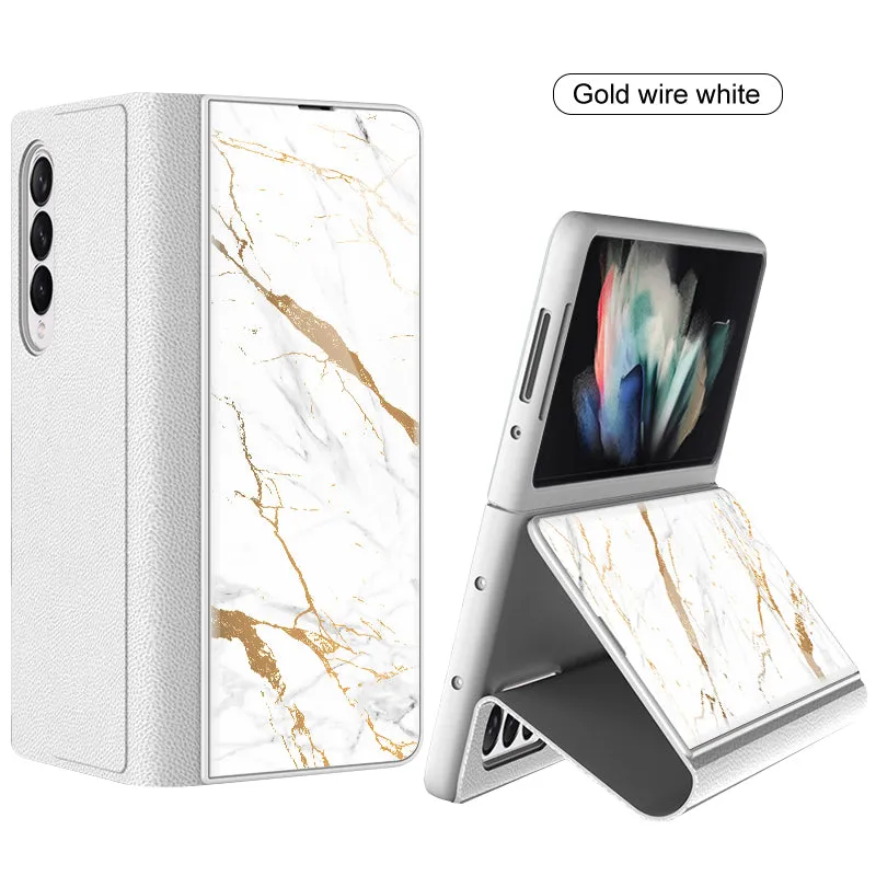 Leather Tempered Glass Case For Samsung Galaxy Z Fold 3 5G Cover Luxury Holster Anti-knock Hard For Samsung Z Fold3 5G Case