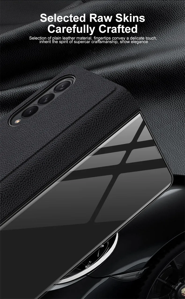 Leather Tempered Glass Case For Samsung Galaxy Z Fold 3 5G Cover Luxury Holster Anti-knock Hard For Samsung Z Fold3 5G Case