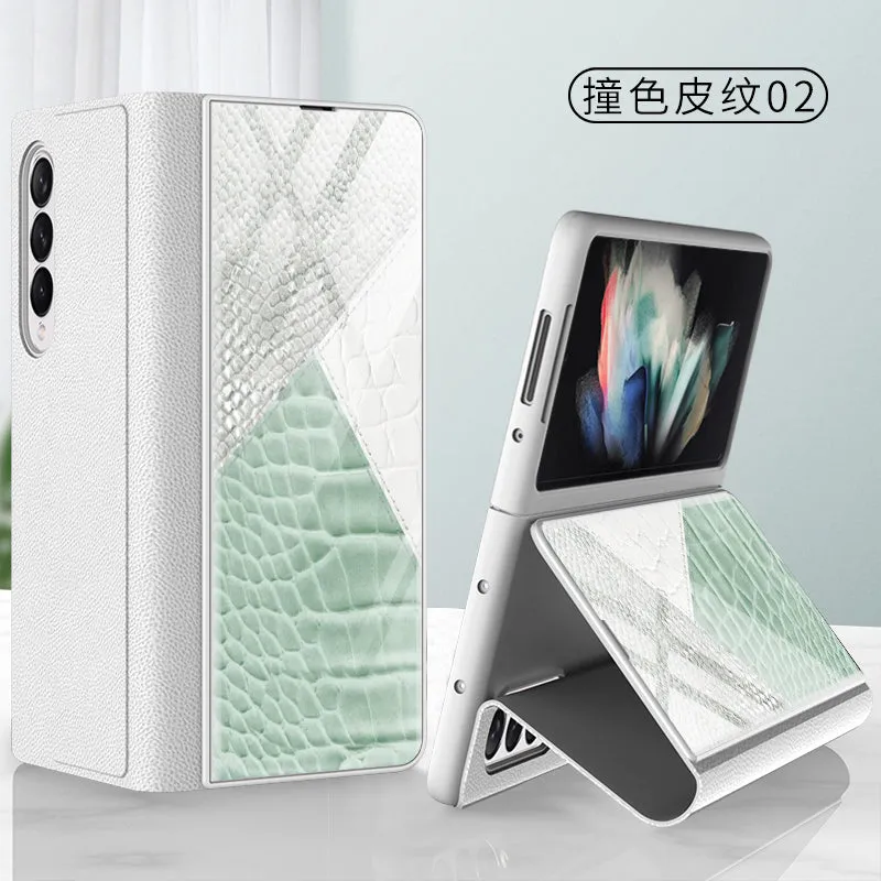 Leather Tempered Glass Case For Samsung Galaxy Z Fold 3 5G Cover Luxury Holster Anti-knock Hard For Samsung Z Fold3 5G Case