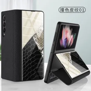 Leather Tempered Glass Case For Samsung Galaxy Z Fold 3 5G Cover Luxury Holster Anti-knock Hard For Samsung Z Fold3 5G Case
