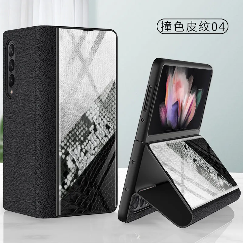 Leather Tempered Glass Case For Samsung Galaxy Z Fold 3 5G Cover Luxury Holster Anti-knock Hard For Samsung Z Fold3 5G Case