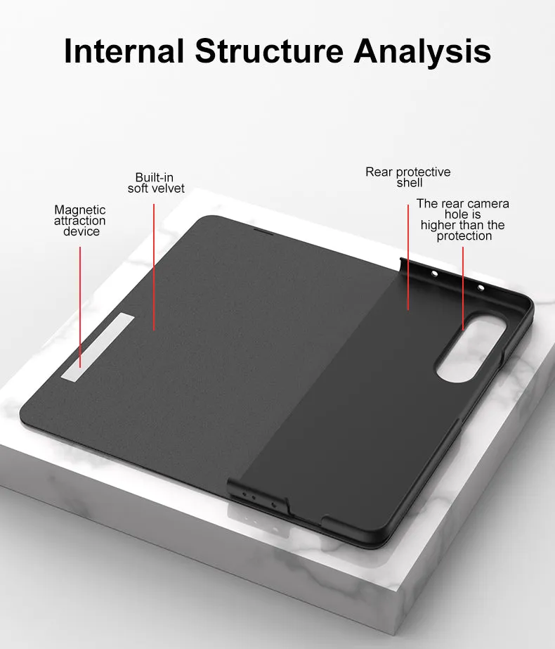 Leather Tempered Glass Case For Samsung Galaxy Z Fold 3 5G Cover Luxury Holster Anti-knock Hard For Samsung Z Fold3 5G Case