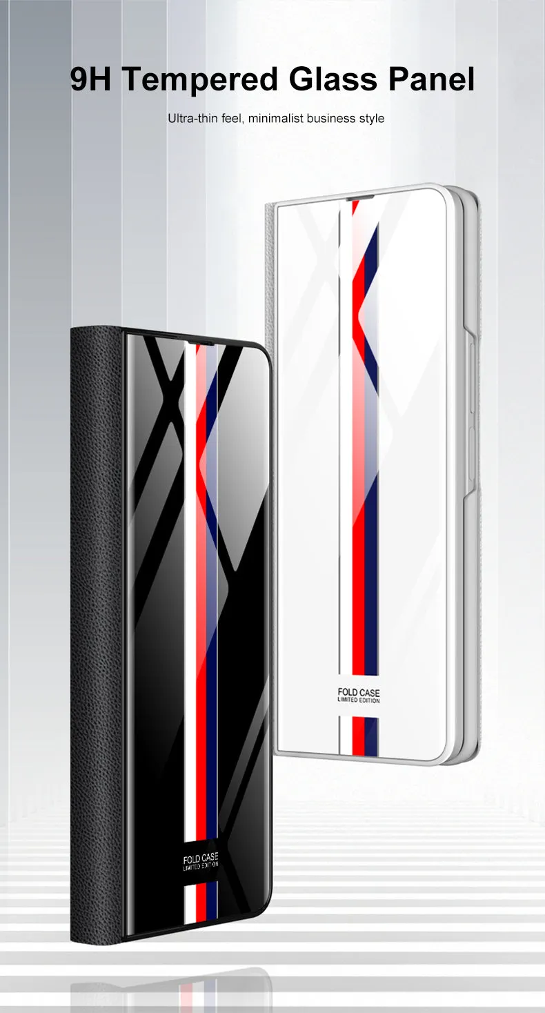 Leather Tempered Glass Case For Samsung Galaxy Z Fold 3 5G Cover Luxury Holster Anti-knock Hard For Samsung Z Fold3 5G Case