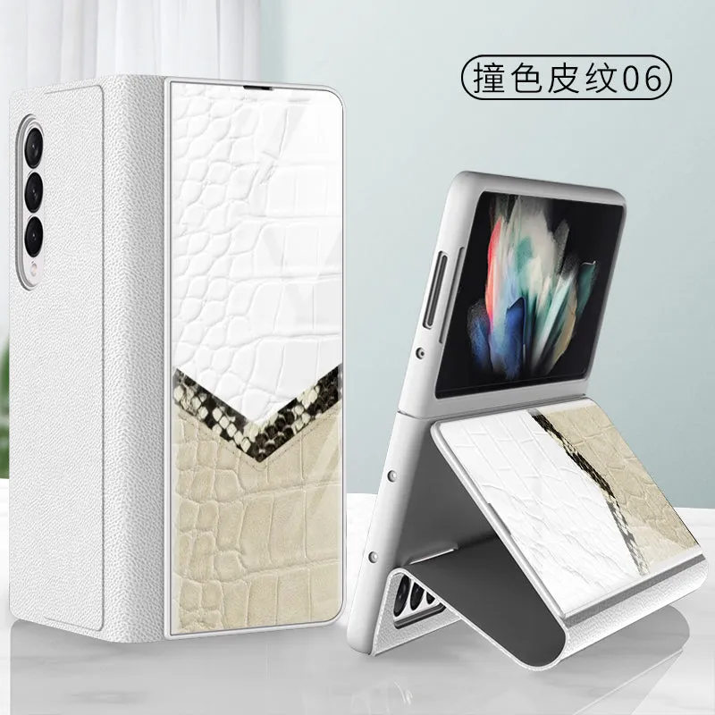 Leather Tempered Glass Case For Samsung Galaxy Z Fold 3 5G Cover Luxury Holster Anti-knock Hard For Samsung Z Fold3 5G Case