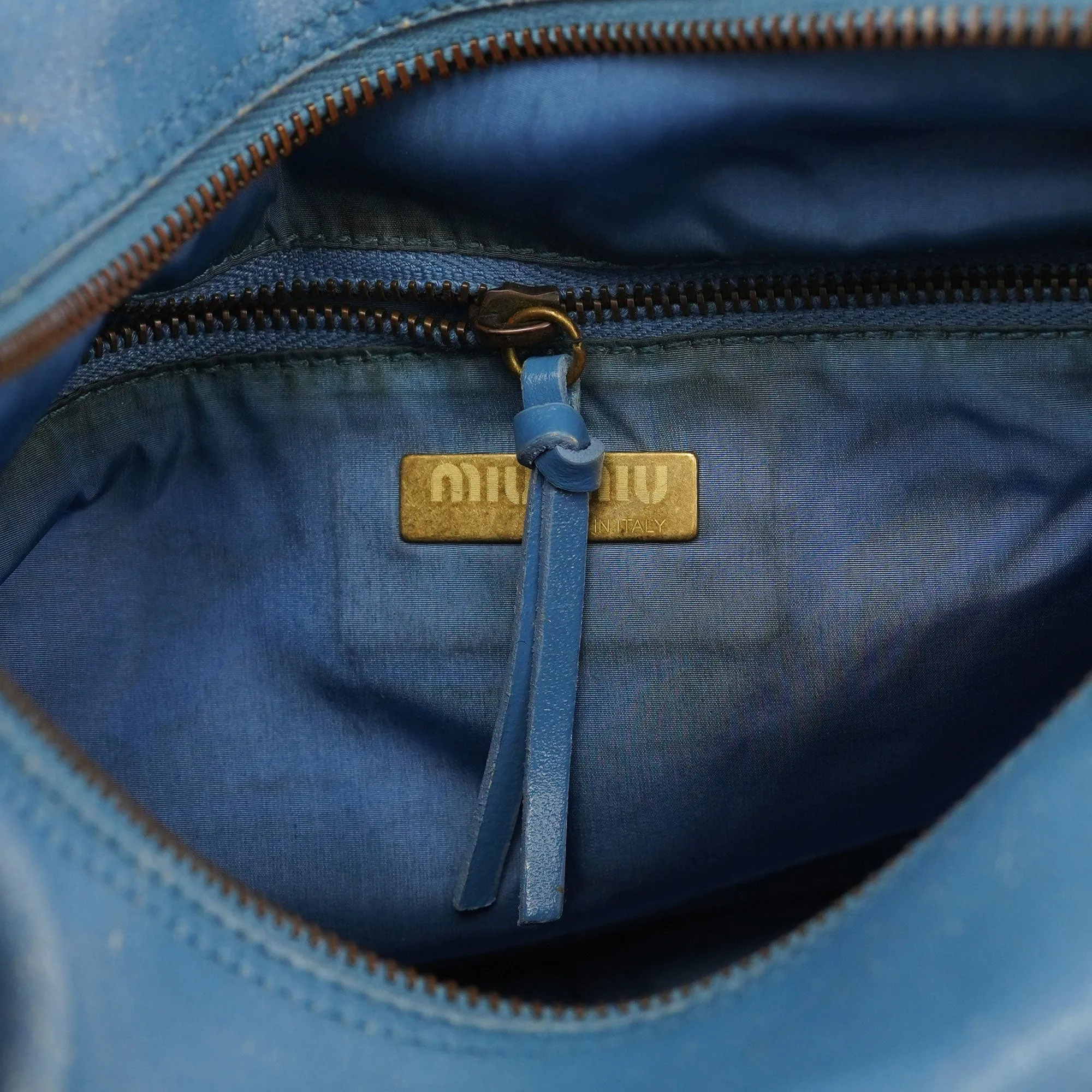 Light Blue Leahter Pocket Handbag