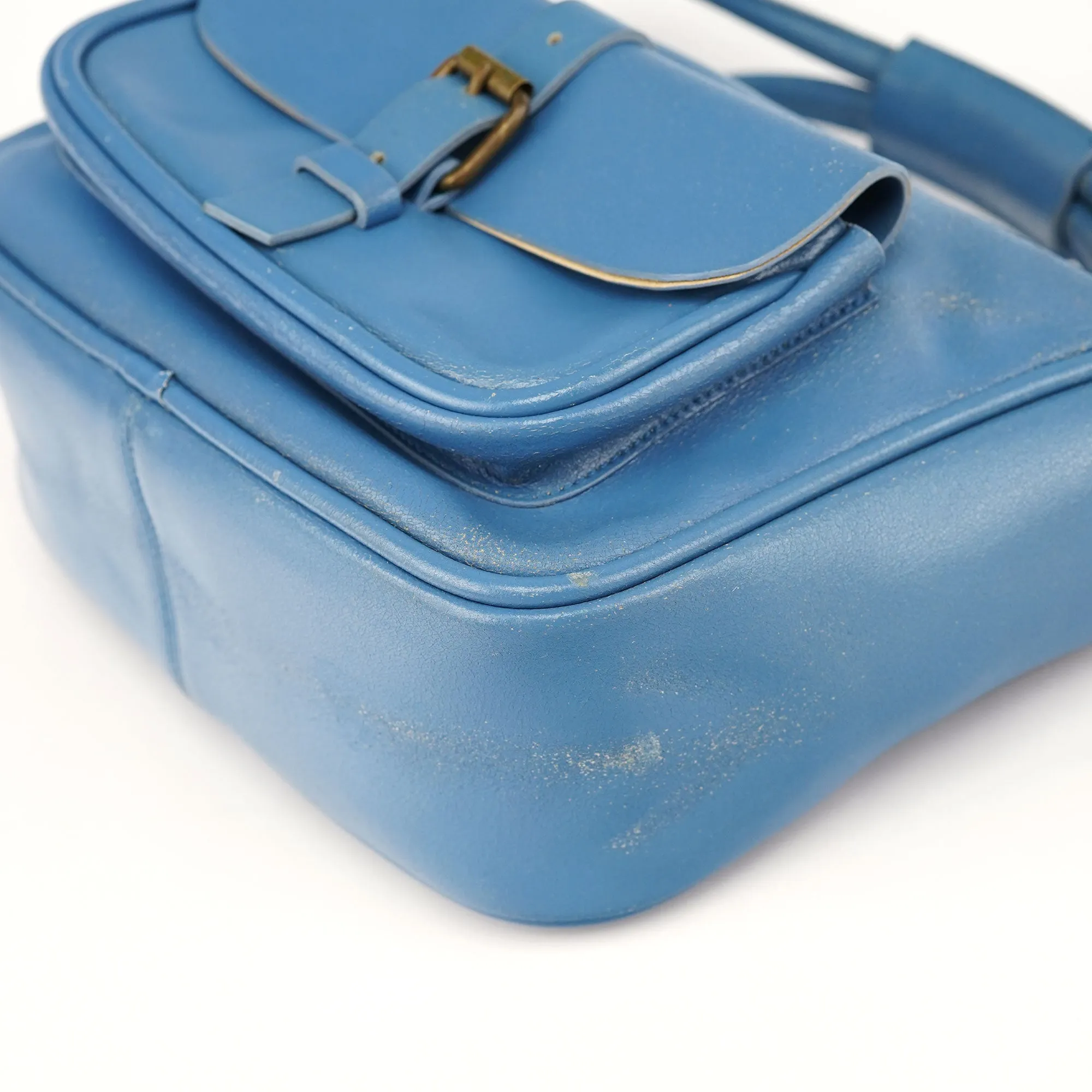 Light Blue Leahter Pocket Handbag