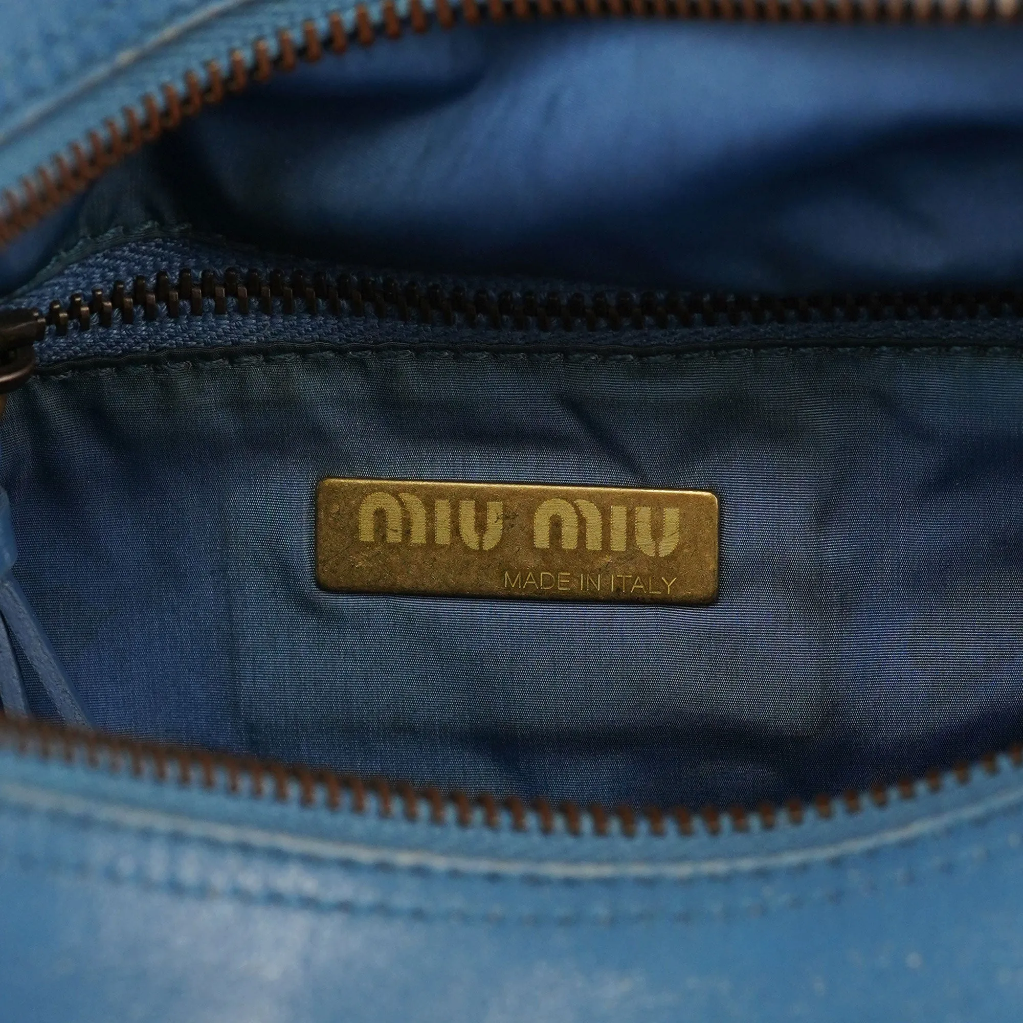 Light Blue Leahter Pocket Handbag