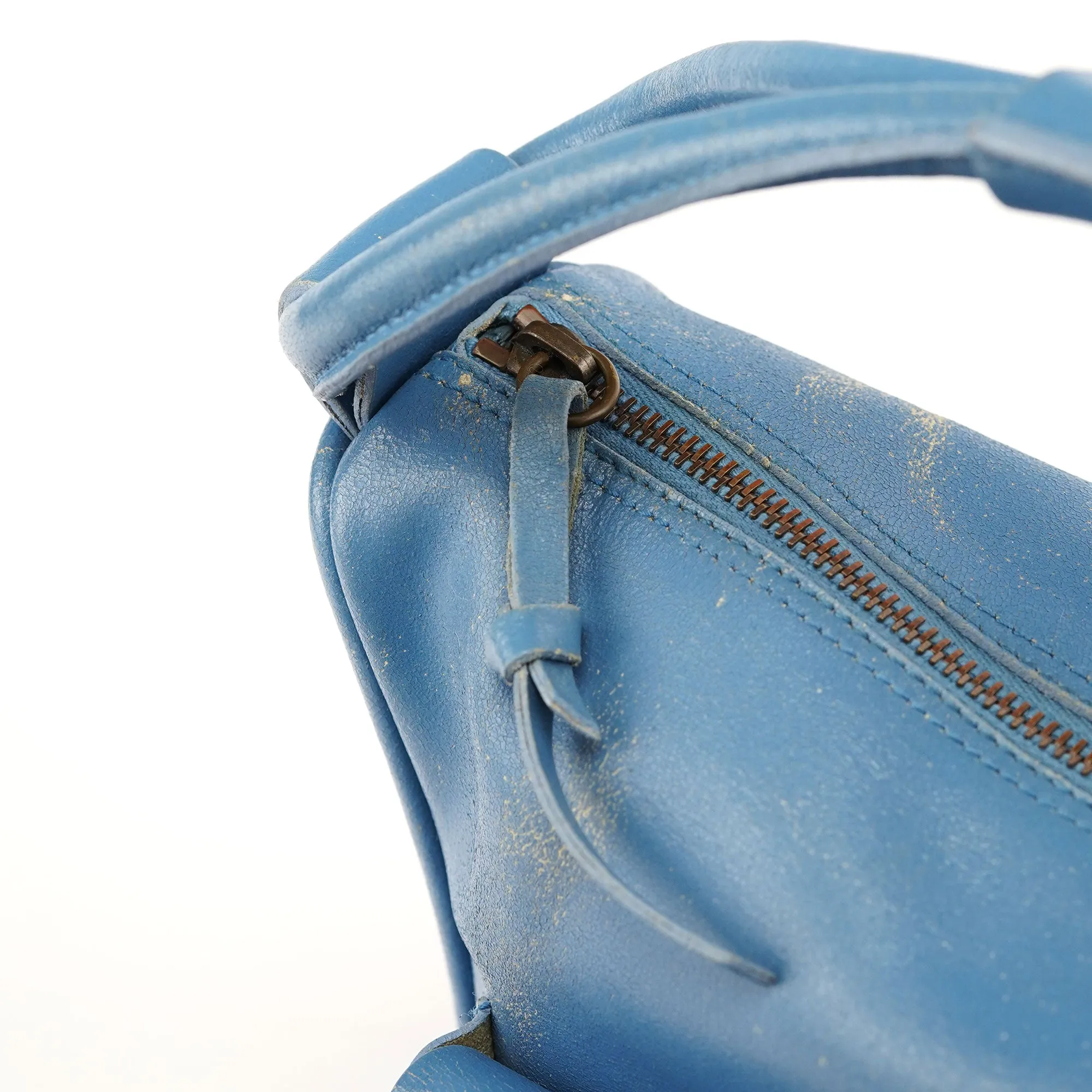 Light Blue Leahter Pocket Handbag
