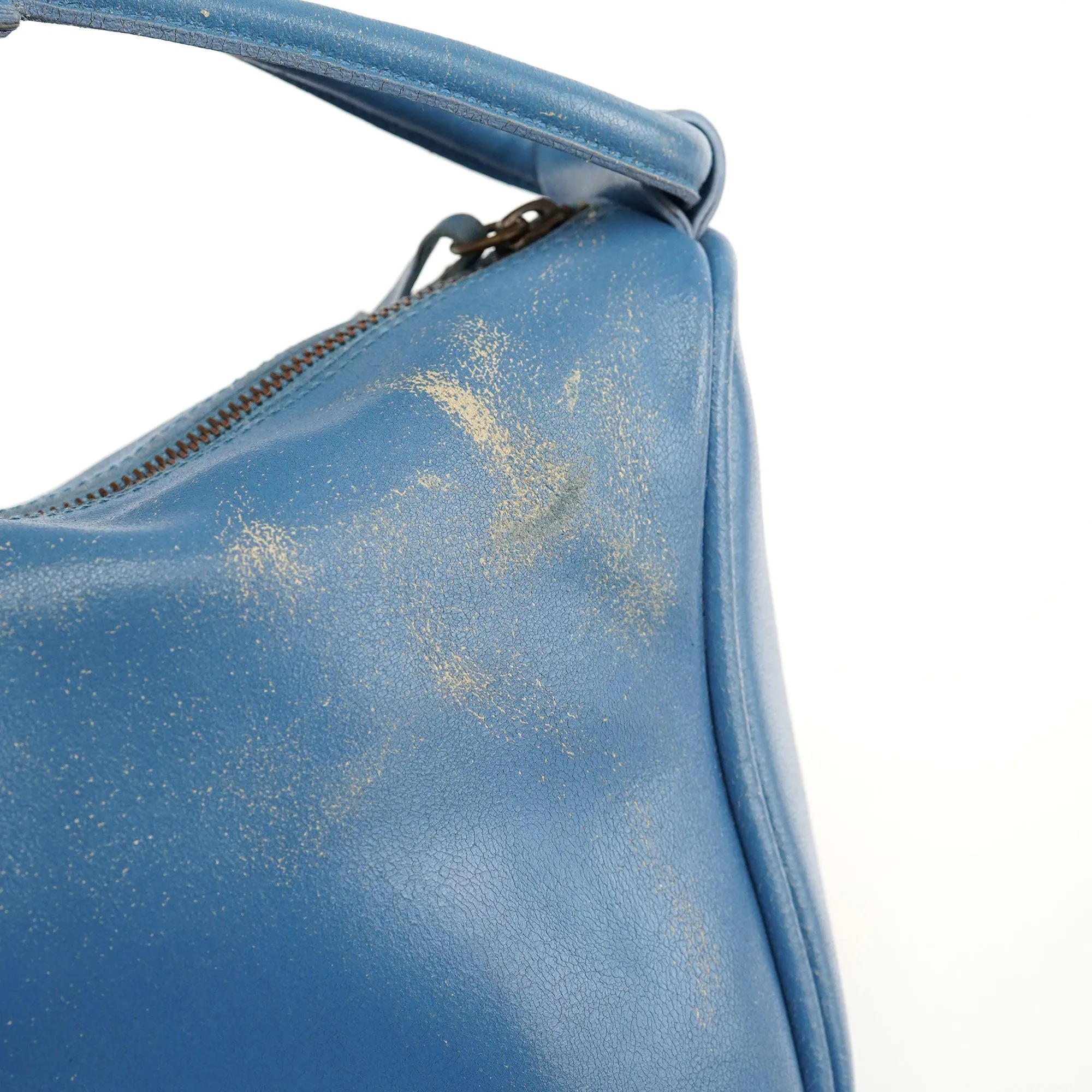 Light Blue Leahter Pocket Handbag