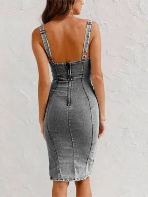 Lillian | Adjustable Straps Denim Dress
