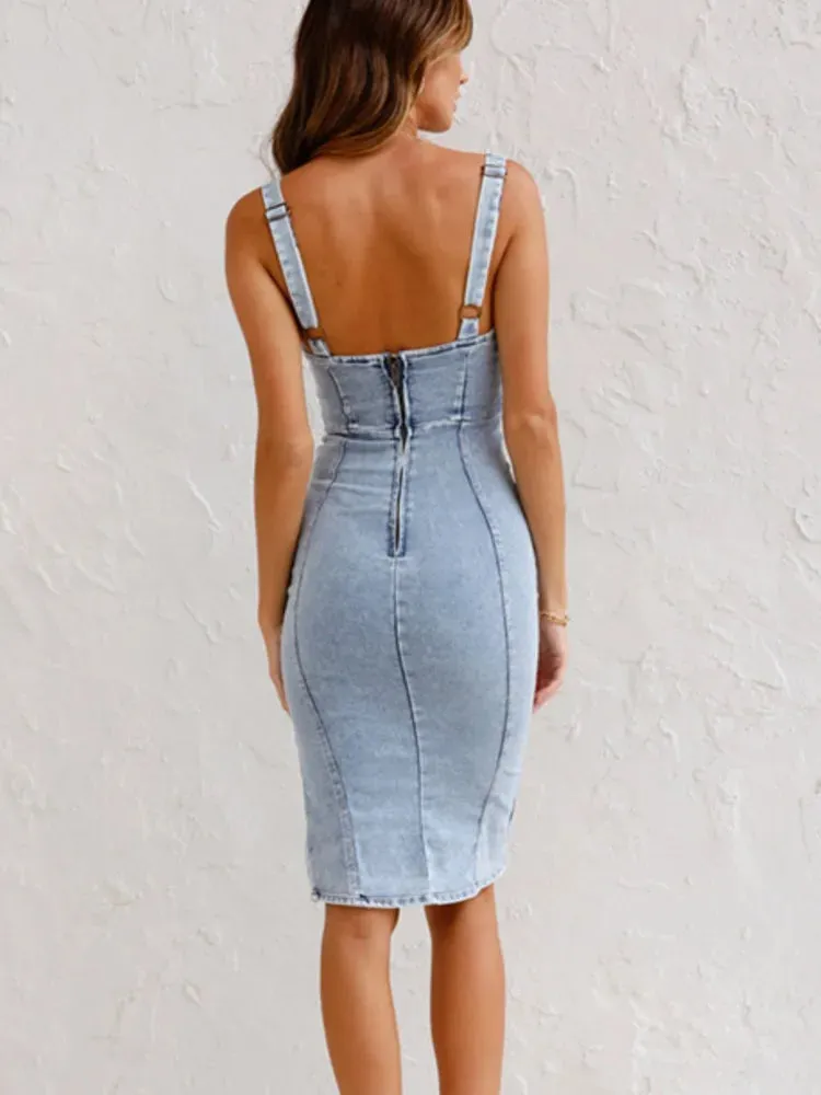 Lillian | Adjustable Straps Denim Dress