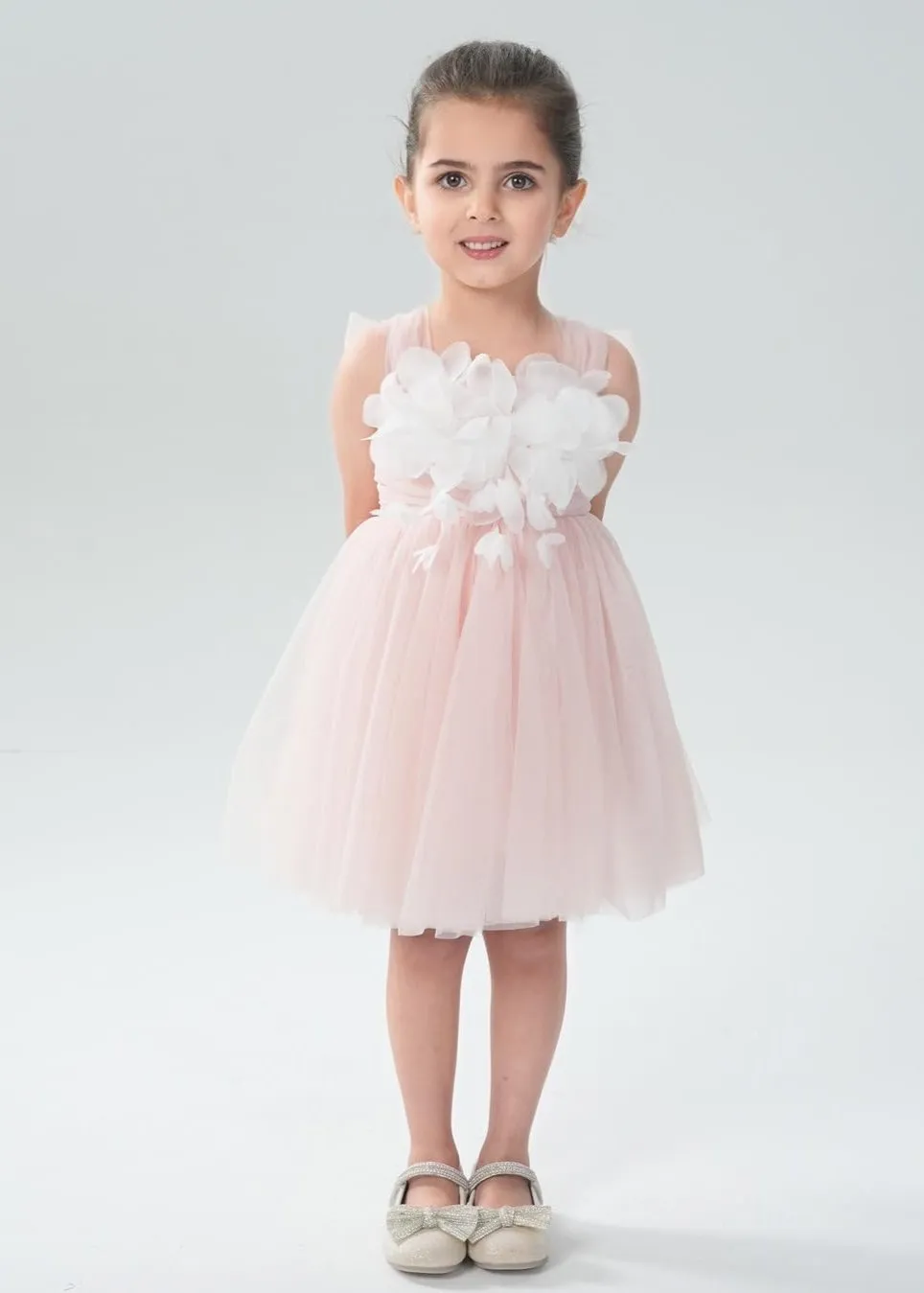 Lily Adjustable Strap Girl Dress in Pink 3D Flower Petal