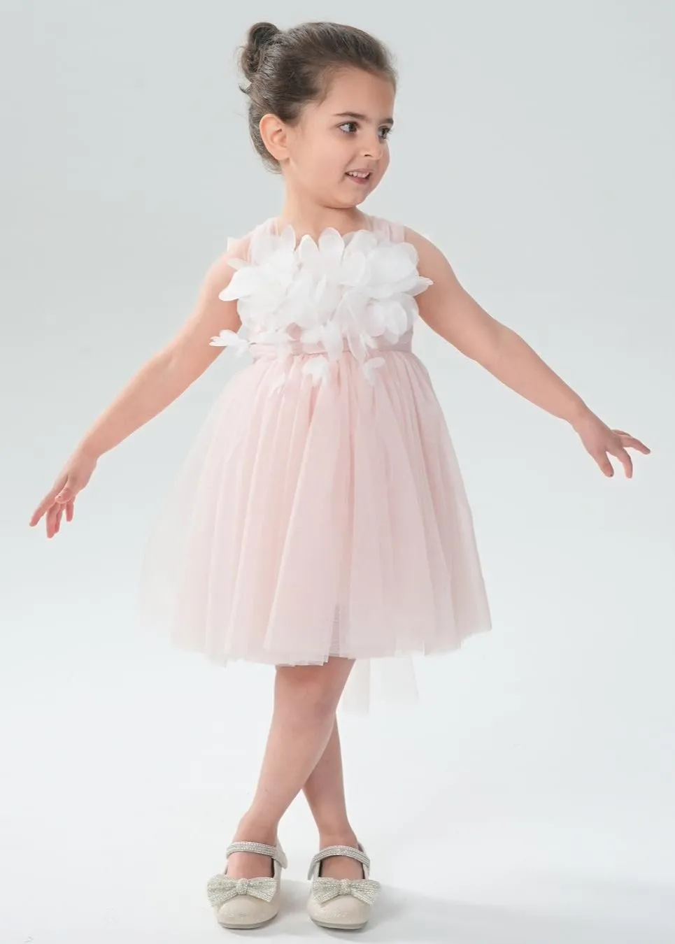 Lily Adjustable Strap Girl Dress in Pink 3D Flower Petal