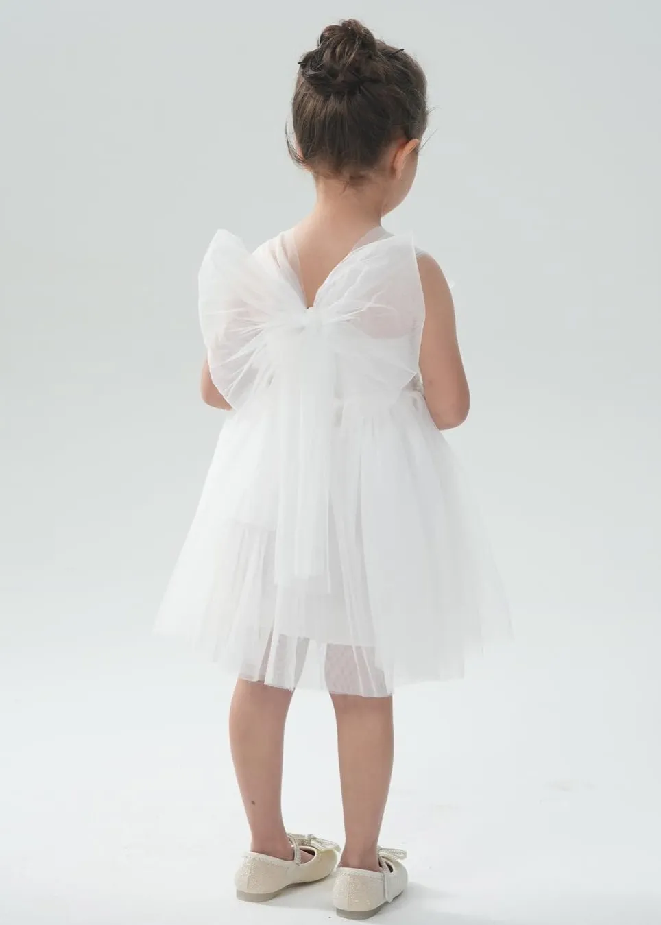 Lily Adjustable Strap Girl Dress in White 3D Flower Petal