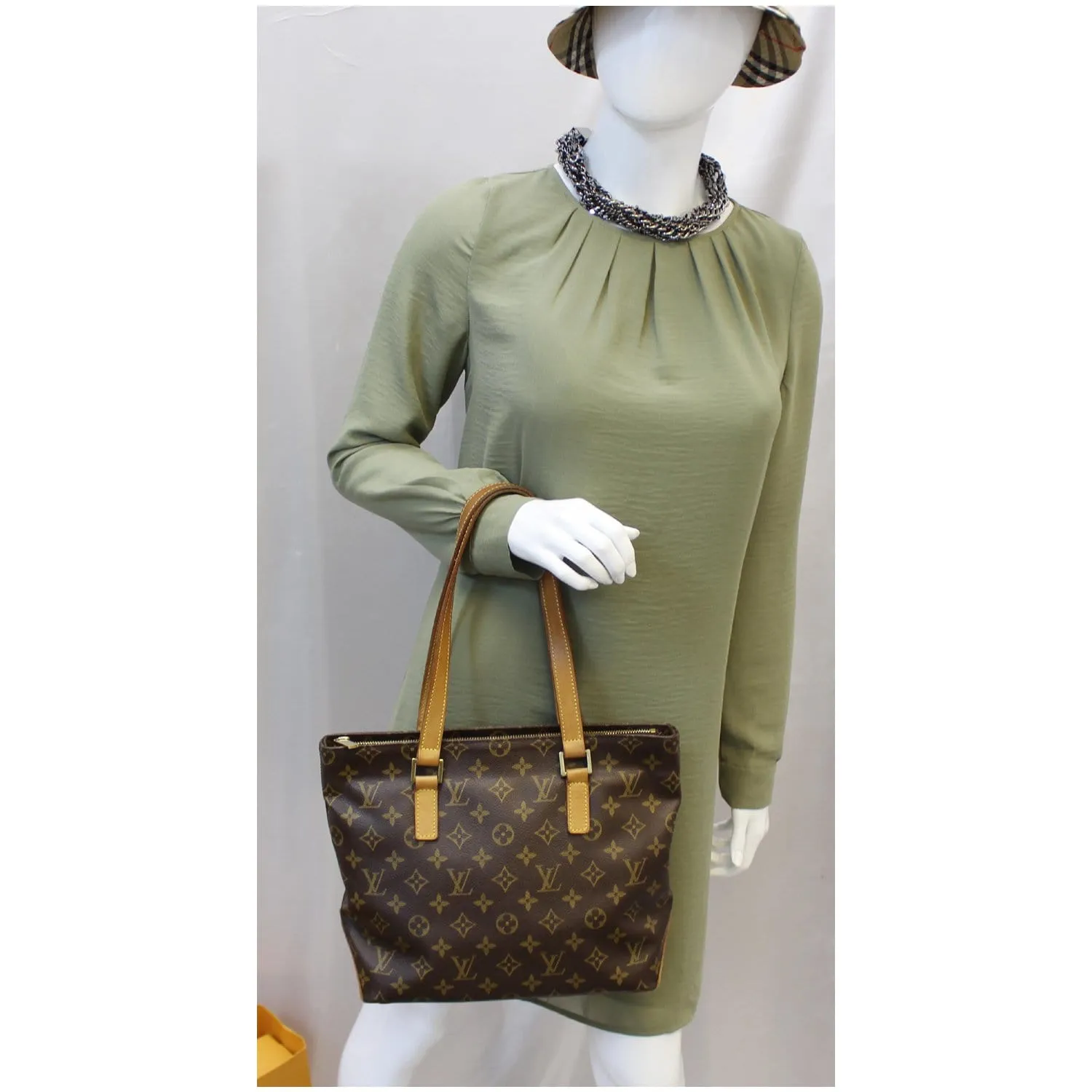 LOUIS VUITTON Cabas Piano Monogram Canvas Shoulder Bag Brown