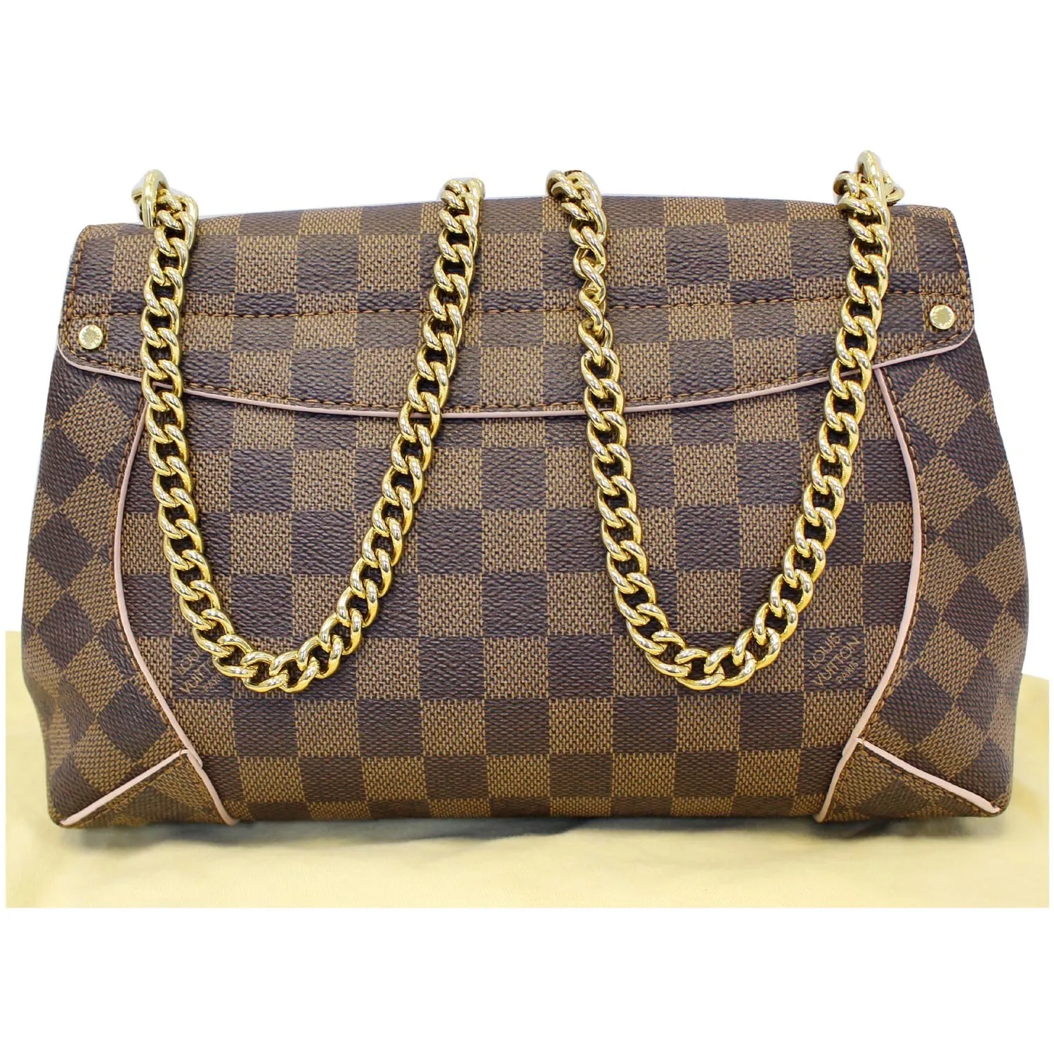 LOUIS VUITTON Caissa Chain Damier Ebene Clutch Shoulder Bag Rose Ballerine
