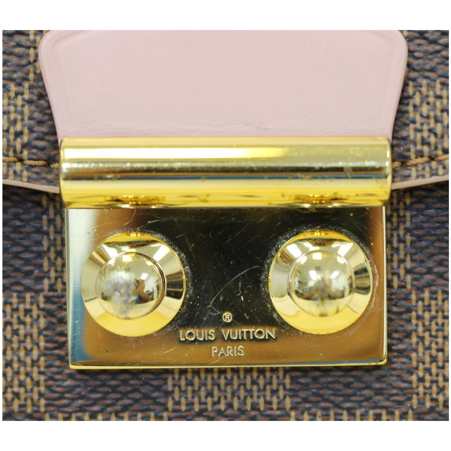LOUIS VUITTON Caissa Chain Damier Ebene Clutch Shoulder Bag Rose Ballerine