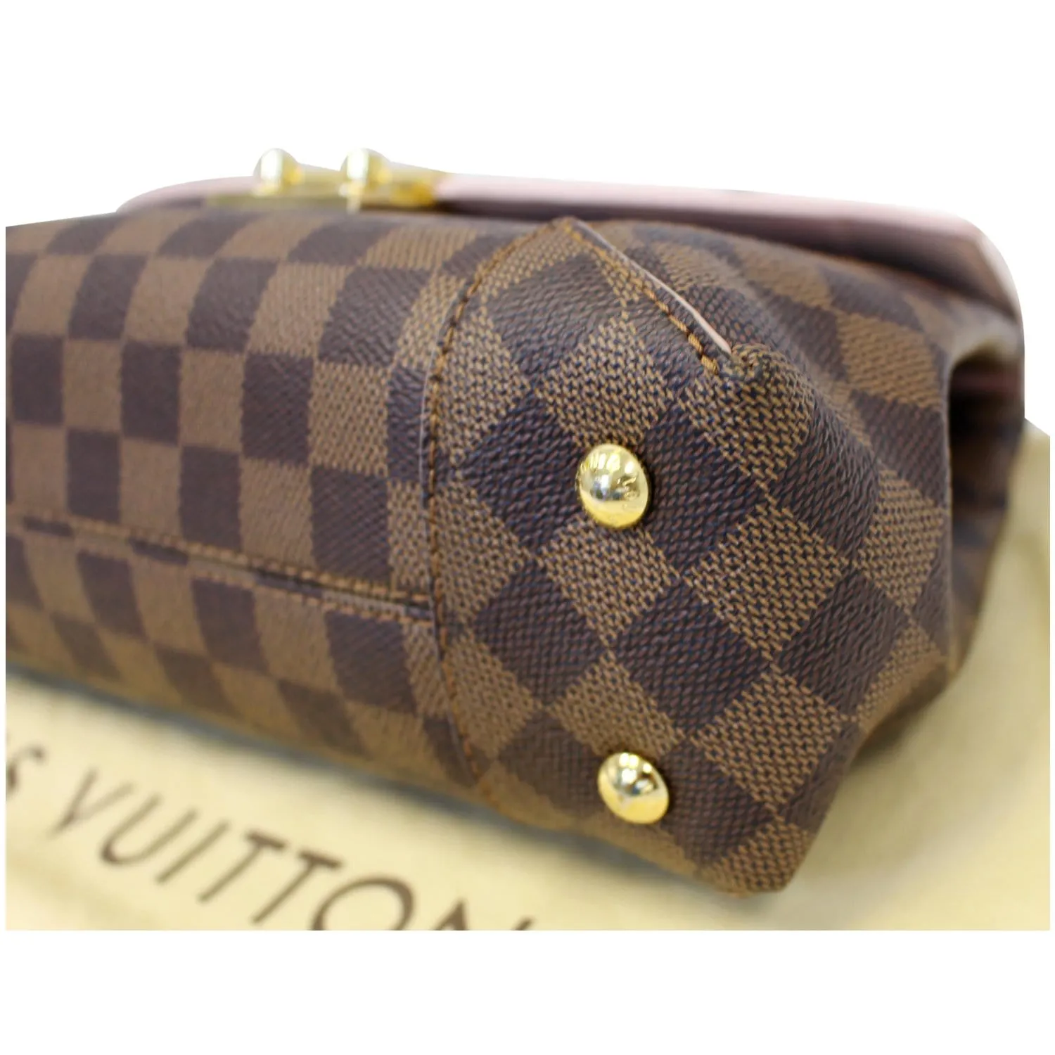 LOUIS VUITTON Caissa Chain Damier Ebene Clutch Shoulder Bag Rose Ballerine