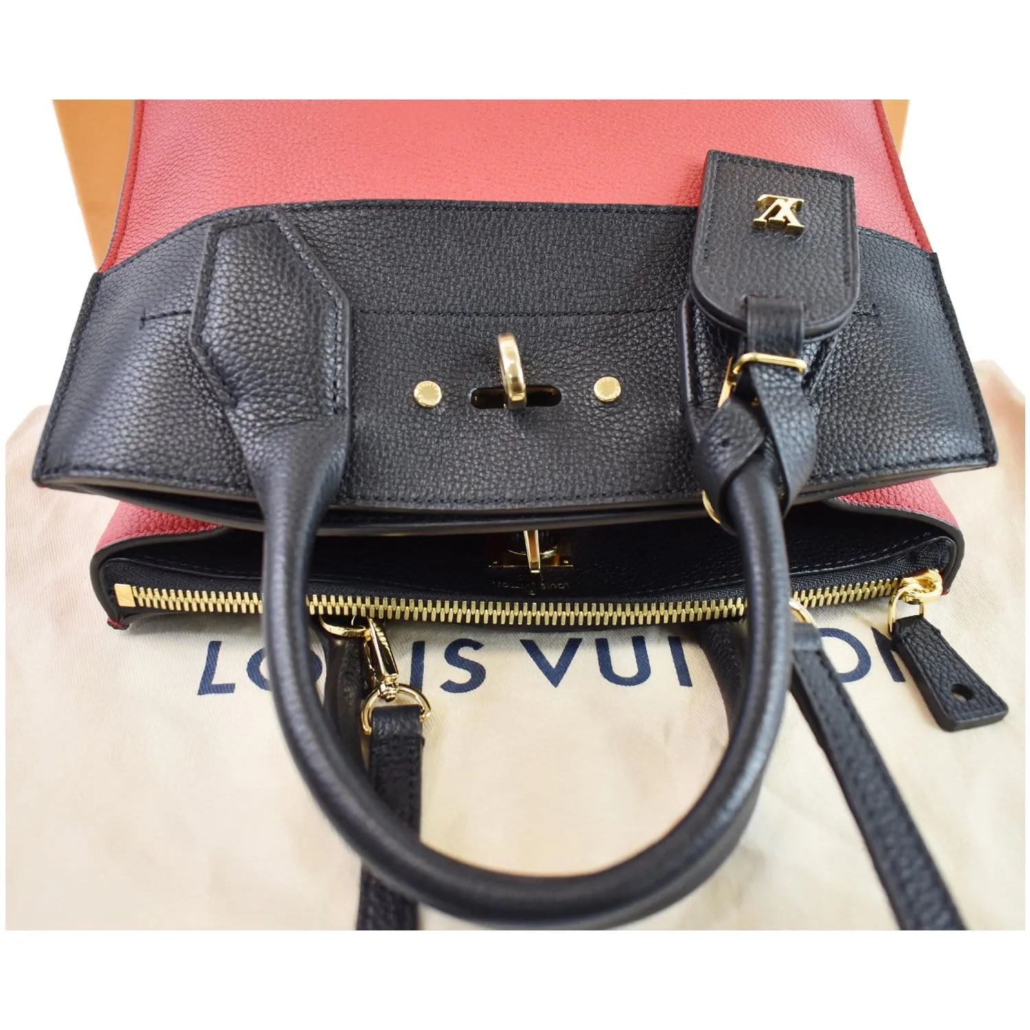 LOUIS VUITTON City Steamer PM Leather Shoulder Bag Red Black